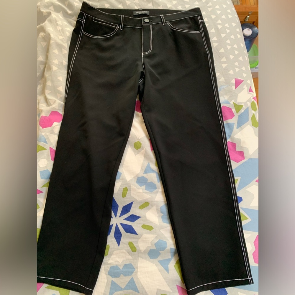 Lafayette 148 Black cropped pants with white top stitching  size 10